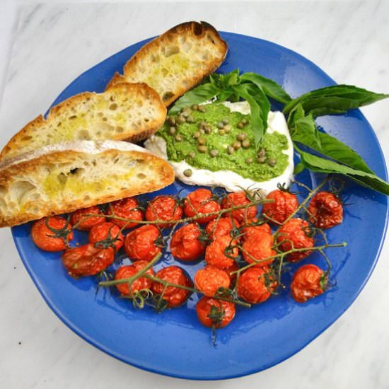 Tomato, Pesto & Burrata Bruschetta