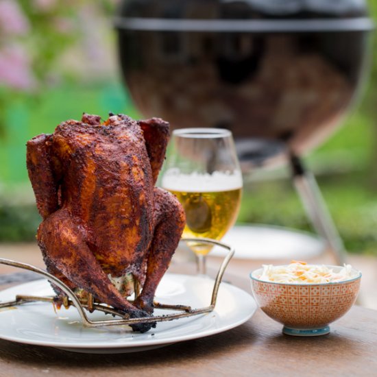 Beer Can Chicken with Coleslaw