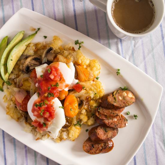 Poached Eggs over Smashed Tater Tot