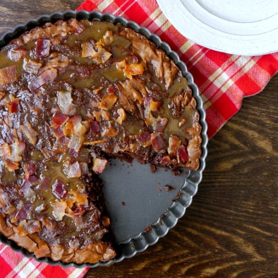 Salted Caramel Bacon Brownie Tart