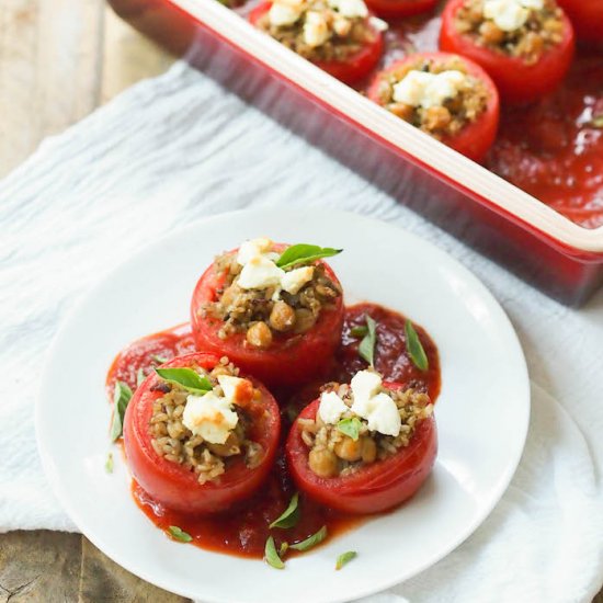 Pesto Brown Rice Stuffed Tomatoes