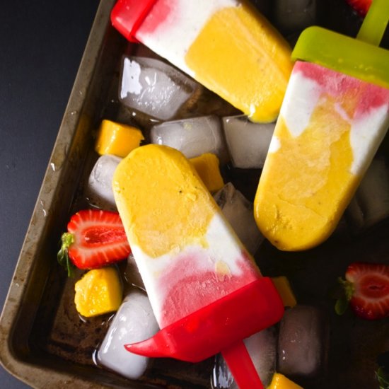 Mango-Greek Yogurt-Strawberry Pops