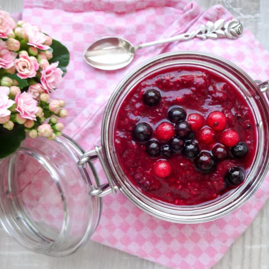 Berry Chia Pudding with Rhubarb