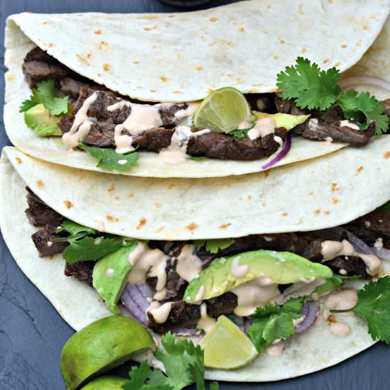 Skirt Steak Tacos & Chipotle Crema