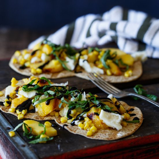 Peach, Corn, and Basil Flatbread