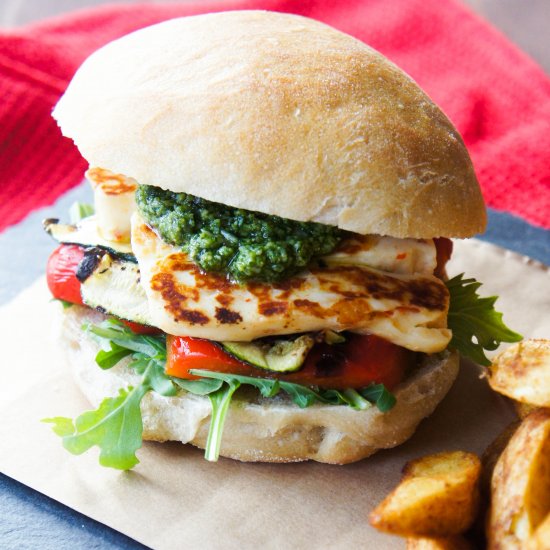 Pesto & Haloumi Veggie Burgers