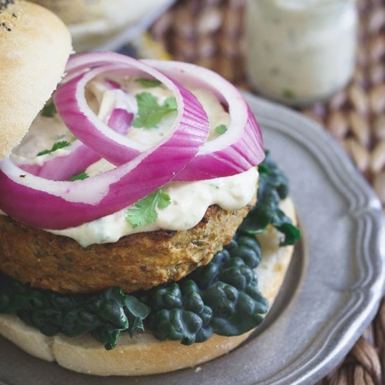 Roasted Eggplant Hummus Burgers