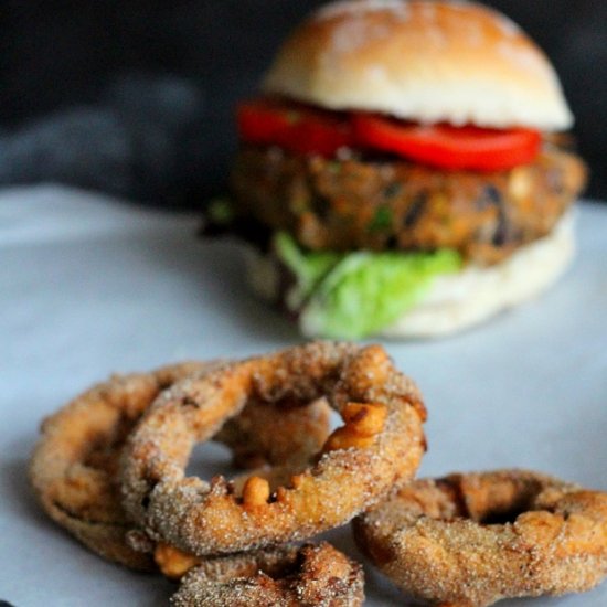 Cajun Onion Rings & Veggie Burger