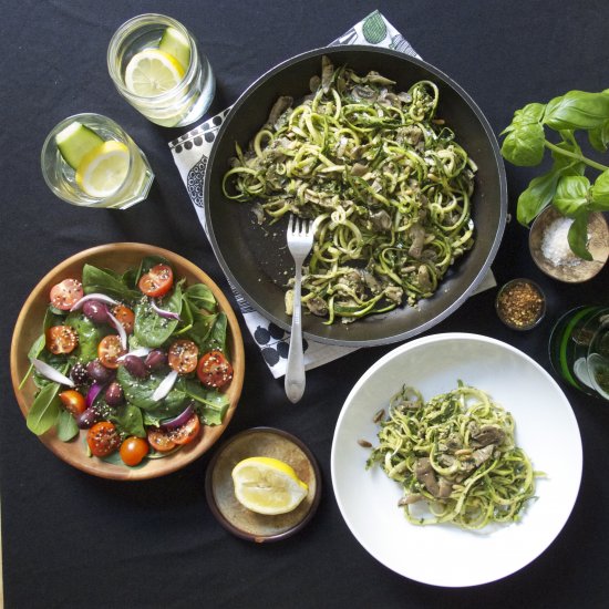 Zoodles with Mushrooms and Pesto