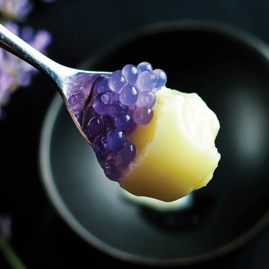 Tofu Pudding with Lavender Caviar