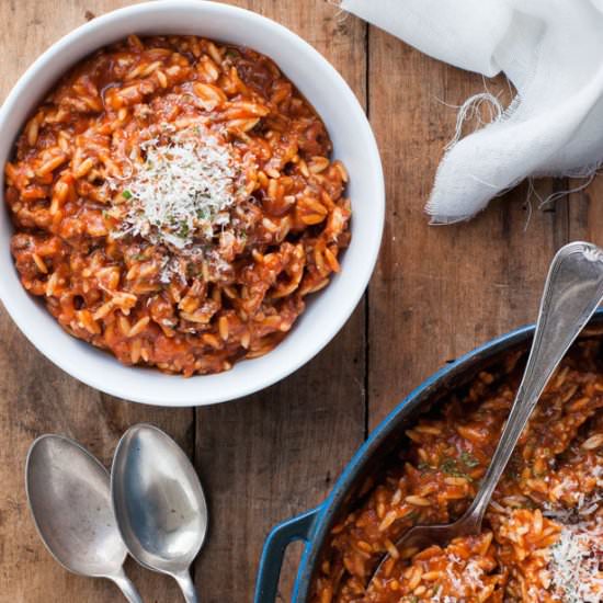 One Pot Orzo Bolognaise