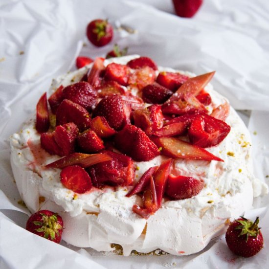 Strawberry Rhubarb Pavlova