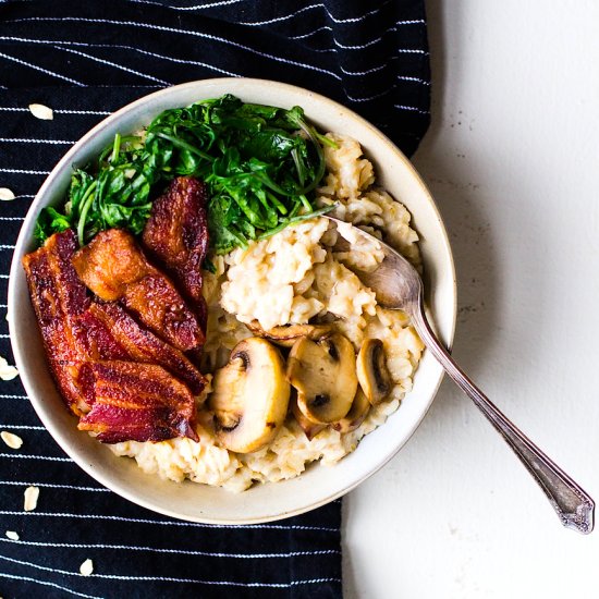 Savory Oatmeal with Greens & Bacon