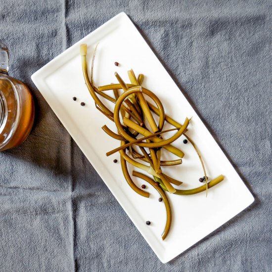 Quick pickled garlic scapes