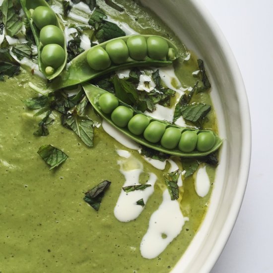 Fresh pea + mint soup