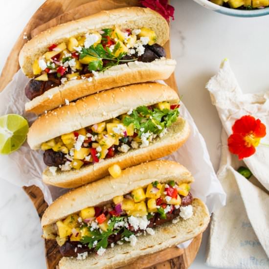 Hot Dogs with Pineapple Salsa