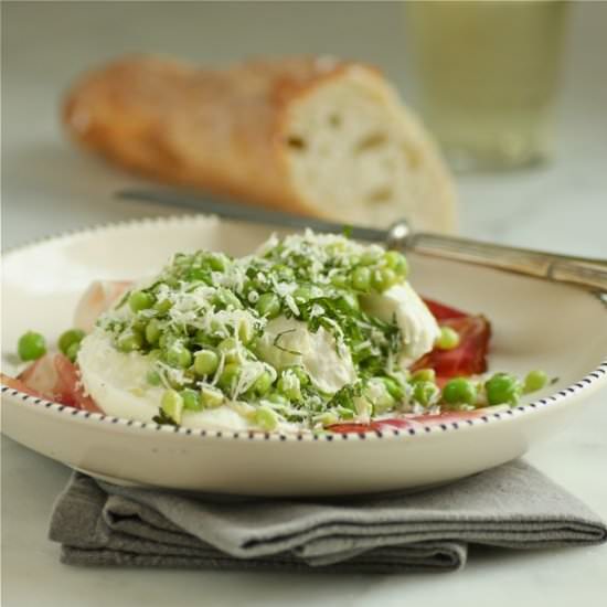 Burrata with Speck, Peas, and Mint