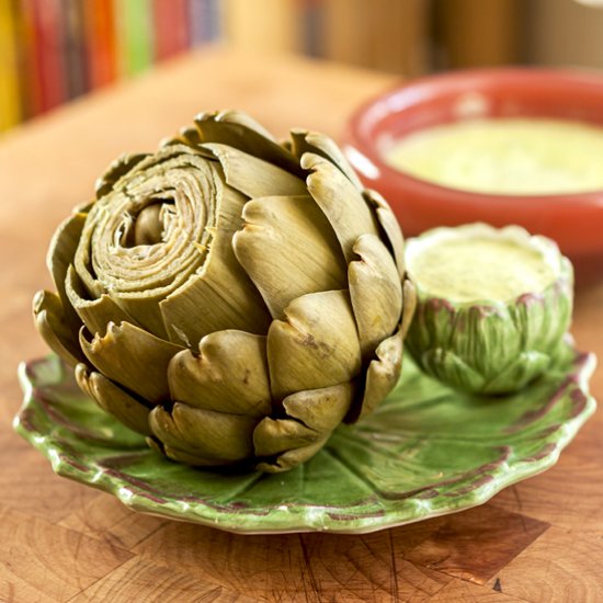 Steamed Artichokes with Ramp Aioli