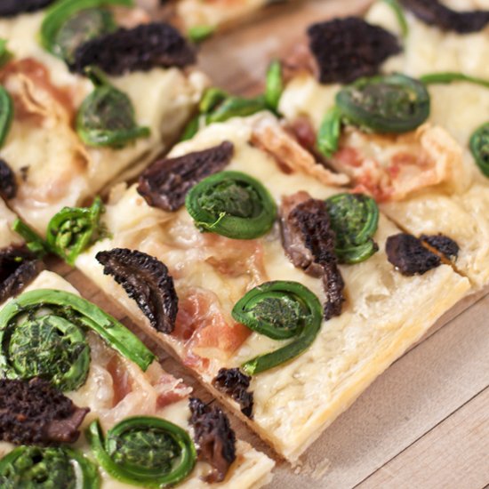 Morel, Fiddlehead & Pancetta Tart