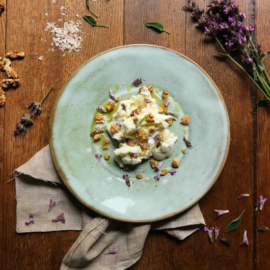 Buffalo Mozzarella and Sage Flowers