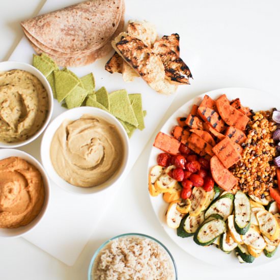 Grilled Veggies and Hummus Trio