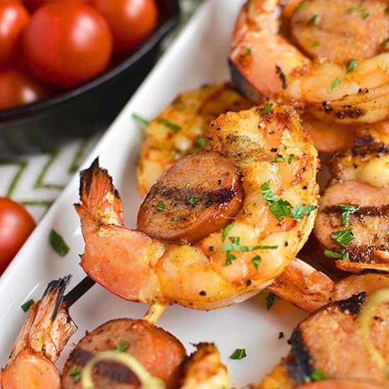 Spicy Shrimp and Sausage Skewers