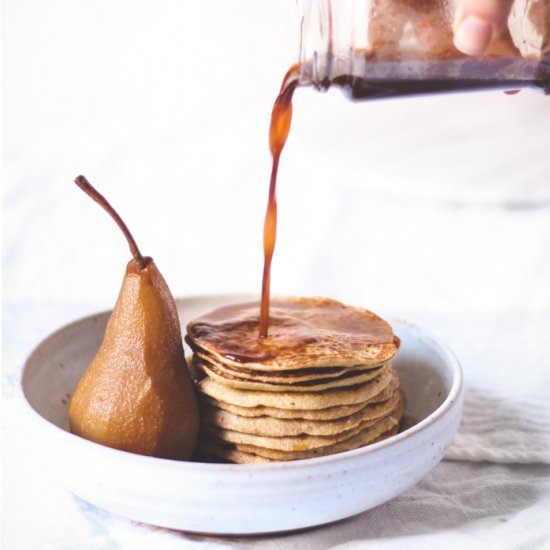 Barley Pancakes w Chai-Poached Pear