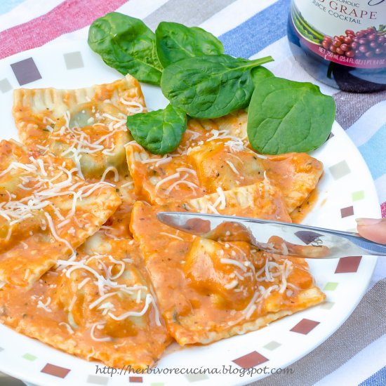 Spinach Ravioli in Pink Sauce