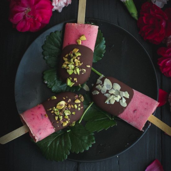 Rhubarb and cherrie popsicles