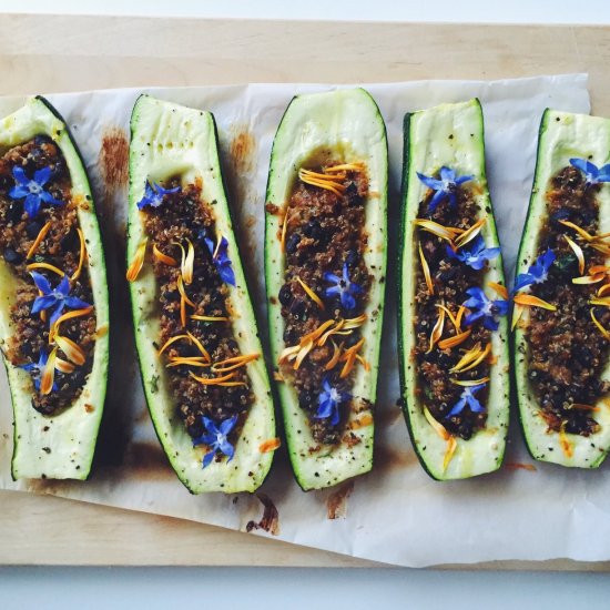 Bean and Quinoa Stuffed Zucchini