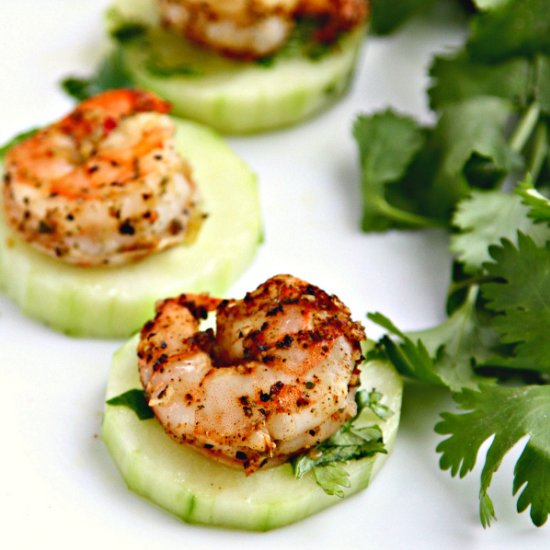 Blackened Shrimp over Cucumbers