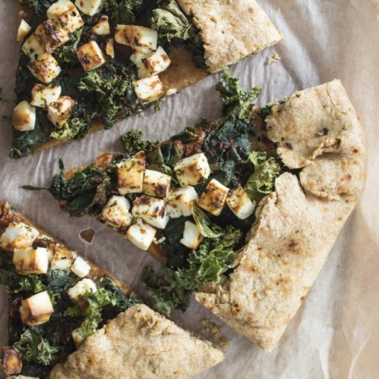 Spinach and kale galette