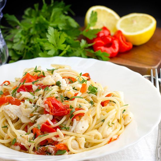 Simple Spaghetti with Crab & Peppers