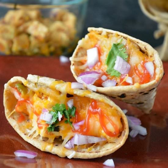 Paneer filled Roti Cones