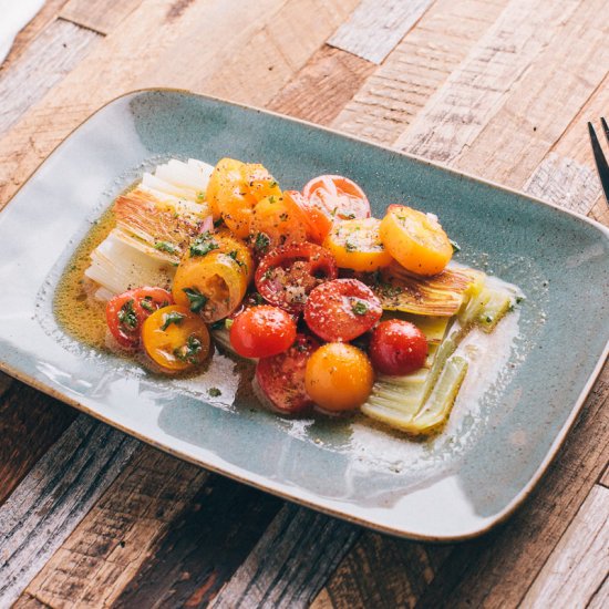 Braised Leek Tomato Vinaigrette