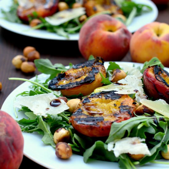 Arugula with Peaches & Hazelnuts