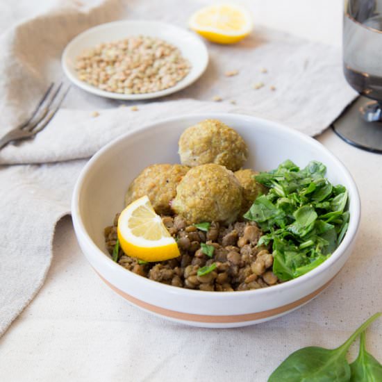 Lentils with Curry Turkey Meatballs