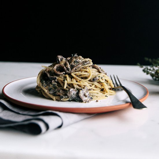 Mushroom, Walnut & Lemon Spaghetti