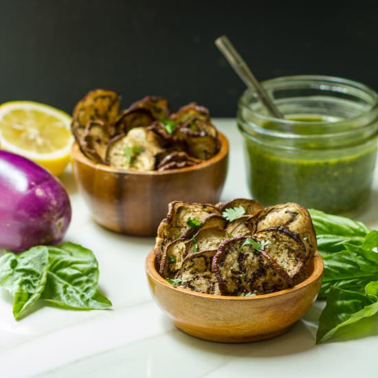 Eggplant Chips with Tahini Pesto