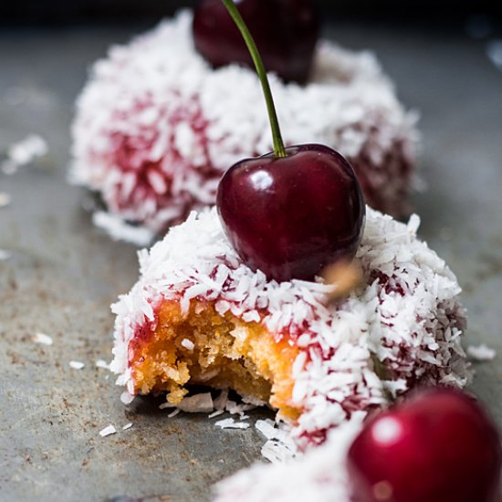 Cherry and coconut cakes