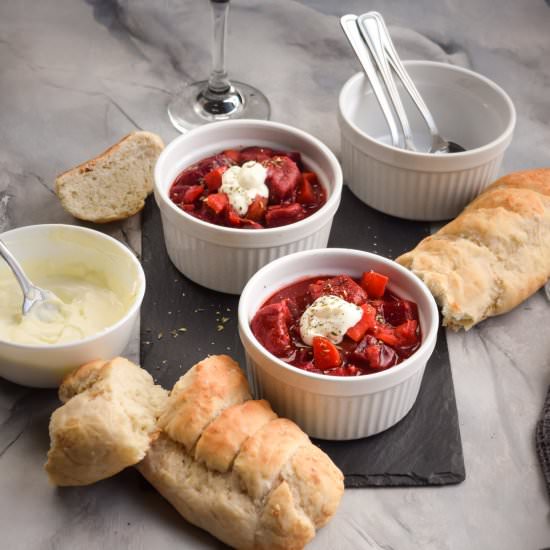 Red Borscht Soup with Beet Gnocchi