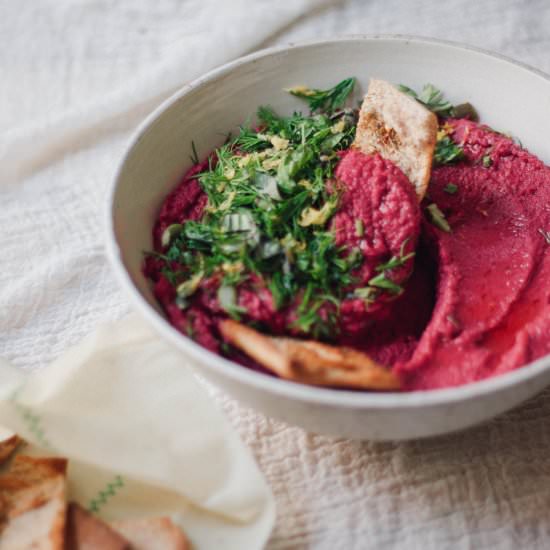 Roasted Beet Hummus and Chips