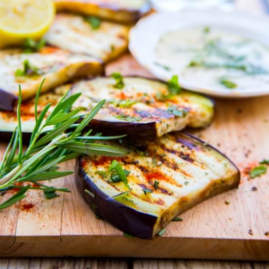 Grilled Aubergine with Lemon Dressing