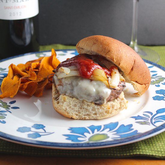 Gruyere Burger and a Bordeaux