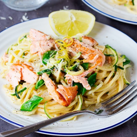 Pan Fried Salmon & Spaghetti