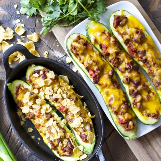 Chili Cheese Stuffed Zucchini