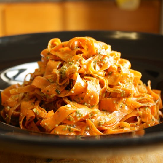 Carrot-Top Pesto with Carrot Pasta