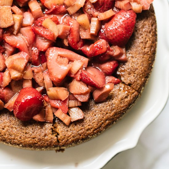 Strawberry Rhubarb Almond Cake