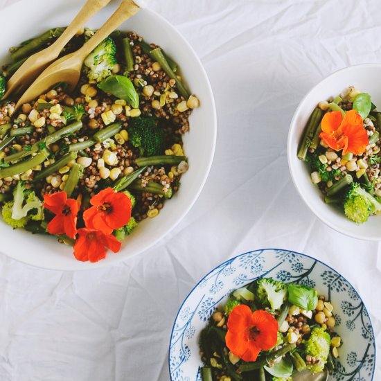 Sorghum salad with herbs & flowers