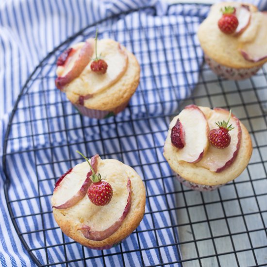 White Nectarine and Strawberry Muffins